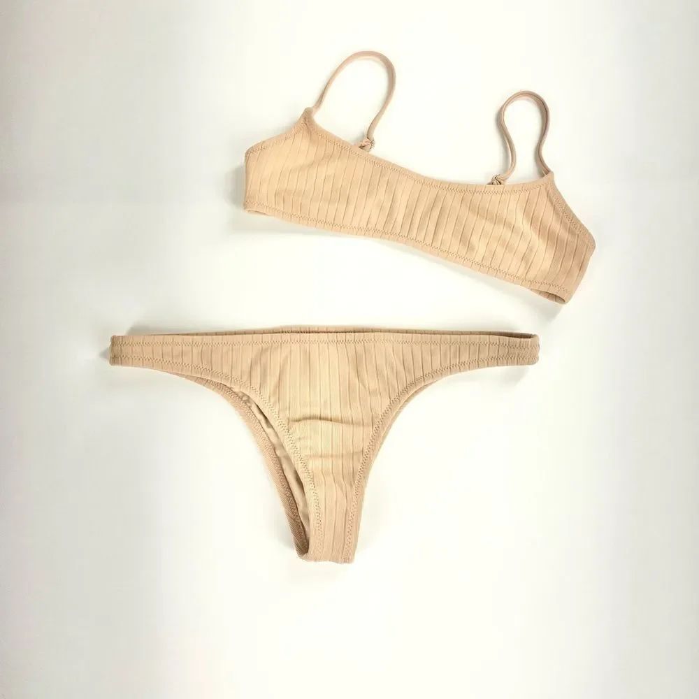 Static swimwear laurel top and Effie cheeky bottom bikini in blush rib S/M